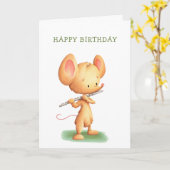 Carte Cute Souris Jouer Musicien Flute Anniversaire (Fleur jaune)