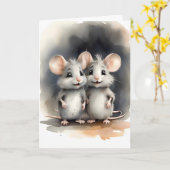 Carte Cute souris souris Meilleur Pals Amis Portrait Bla (Fleur jaune)