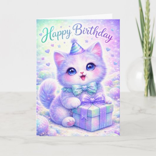 Carte Cute Sparkle Kitten Happy Birthday Card - Magical  (Devant)