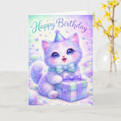 Carte Cute Sparkle Kitten Happy Birthday Card - Magical  (Fleur jaune)