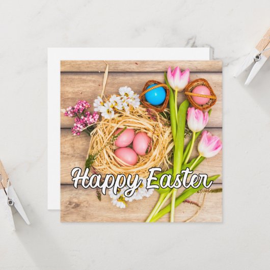 Carte Cute Springtime Happy Pâques Collage (Devant/Arrière en situation)