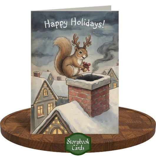 Carte Cute Squirrel Playing Santa Drawing Christmas