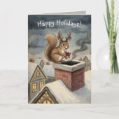 Carte Cute Squirrel Playing Santa Drawing Christmas (Devant)