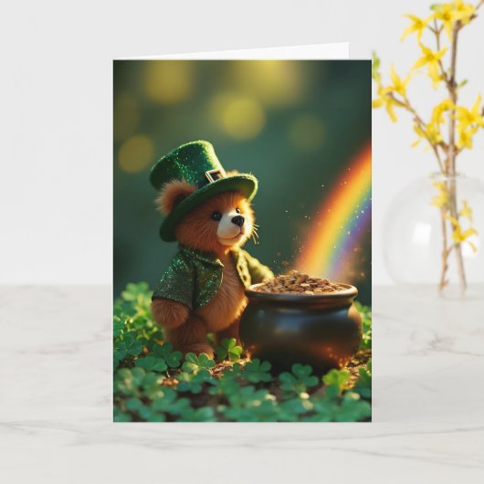 Carte Cute St. Patrick’s Day Teddy Bear (Fleur jaune)