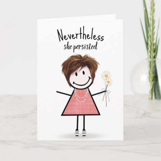 Carte Cute Stick Girl in En vichy robe Inspiration (Devant)