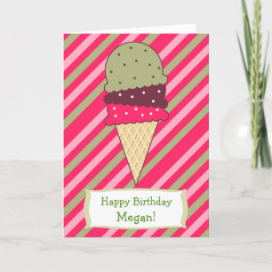 Carte Cute Strawberry Stripes Ice Cream Cone Birthday
