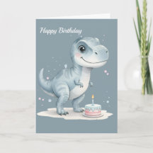 Cute T-Rex Dinosaur with Cake - Kids Birthday