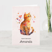Carte Cute Tabby Chat avec Coeurs Anniversaire (Devant)