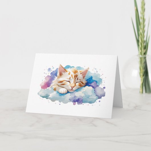 Carte Cute Tabby Chat Dormir Parmi Les Nuages Fluffés Vi (Devant)