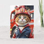 Carte Cute Tabby Chat en Aquarelle Uniforme Firefighter (Devant)