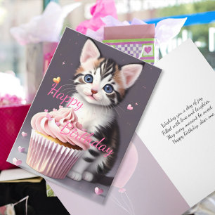 Carte Cute Tabby Kitten Sweet Cupcake Anniversaire Salut