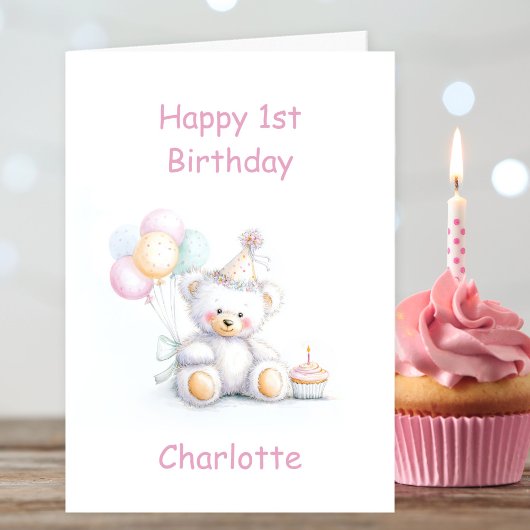 Carte Cute Teddy Bear 1st Birthday