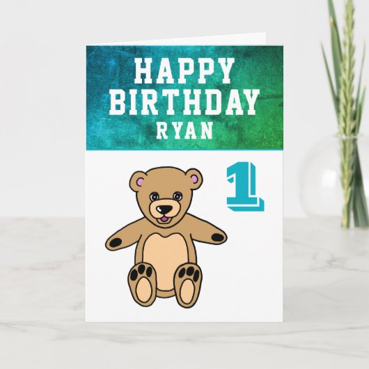 Carte Cute Teddy Bear Photo Boy 1er anniversaire (Devant)