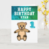 Carte Cute Teddy Bear Photo Boy 1er anniversaire (Fleur jaune)