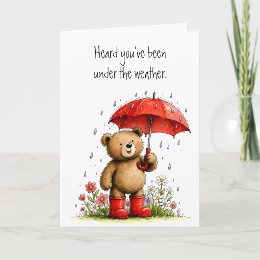 Carte Cute Teddy Bear Red Galoshes Get Well Soon (Devant)