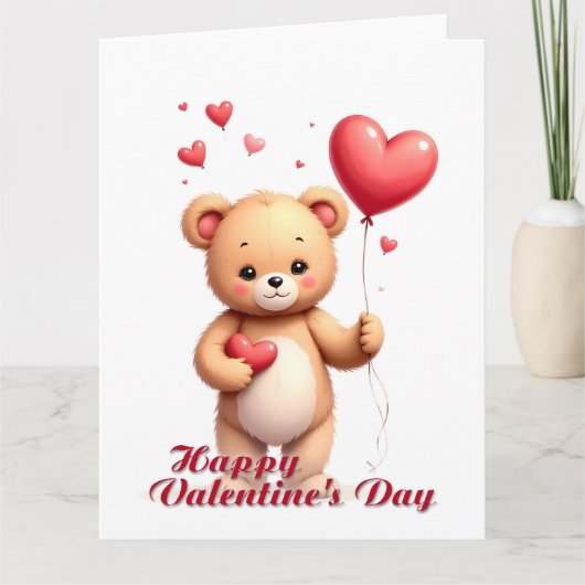 Carte Cute Teddy Bear with Heart – Happy Valentine’s Day (Devant)