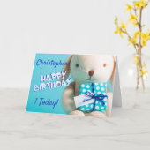 Carte Cute Teddy Rabbit 1er anniversaire (Fleur jaune)