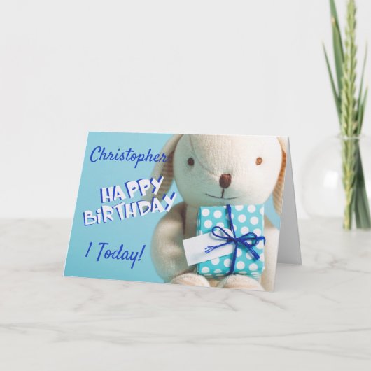 Carte Cute Teddy Rabbit 1er anniversaire (Devant)