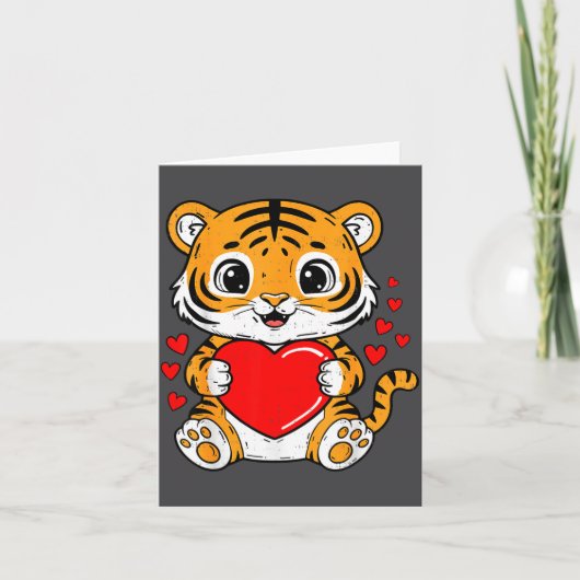 Carte Cute Tiger Holding Heart Kawaii Valentines Day Men (Devant)
