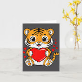 Carte Cute Tiger Holding Heart Kawaii Valentines Day Men (Fleur jaune)