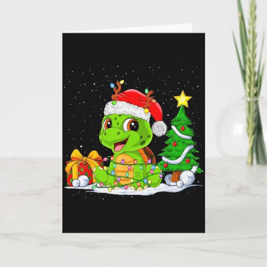 Carte Cute Turtle Santa Christmas Tree Lights Xmas Pajam (Devant)