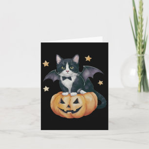 Carte Cute Tuxedo Chat Halloween Citrouille Chat Éffraya