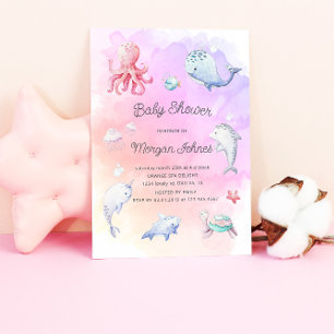 Carte Cute Under the Sea Watercolor Baby shower Invitati