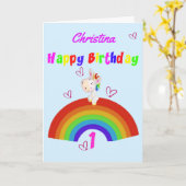 Carte Cute Unicorn 1er anniversaire (Fleur jaune)