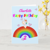 Carte Cute Unicorn 2e anniversaire (Fleur jaune)