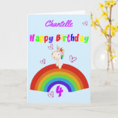 Carte Cute Unicorn 4e anniversaire (Fleur jaune)