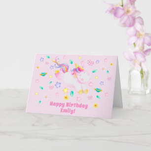 Carte Cute Unicorn - Anniversaire de enfant rose personn