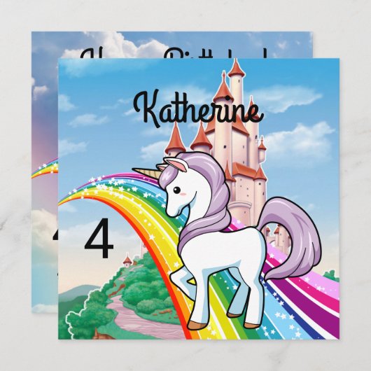 Carte Cute UNICORN Anniversaire Personnaliser le nom de (Devant / Derrière)