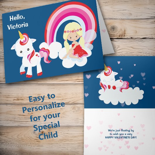 Carte Cute Unicorn et Fairy Princess Valentine