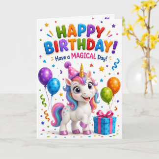 Carte Cute Unicorn Happy Birthday Card for Kids | Colorf