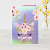 Carte Cute Unicorn Imaginaire Joli Fille Arc-en-ciel nom (Fleur jaune)