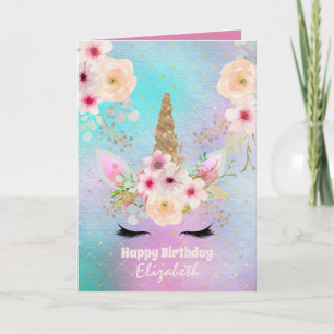 Carte Cute Unicorn Imaginaire jolie fille rose Turquoise