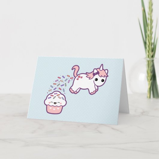 Carte Cute Unicorne avec Cupcake (Devant)