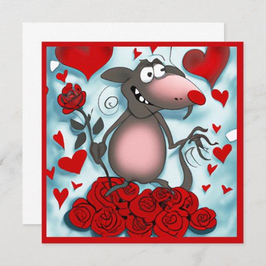 Carte Cute Valentine Love Rat (Devant / Derrière)