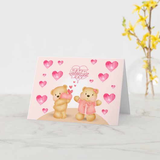 Carte Cute Valentine's Day Nounours avec Coeur Postc (Fleur jaune)