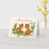 Carte Cute Vintage Foxes Retro Christmas Scene (Fleur jaune)