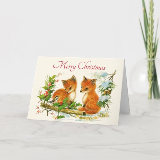 Carte Cute Vintage Foxes Retro Christmas Scene (Devant)