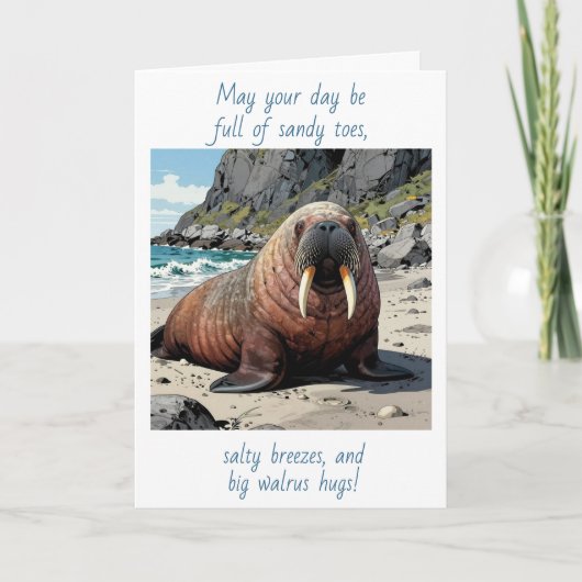 Carte Cute Walrus on a Sandy Beach | Thinking of You (Devant)
