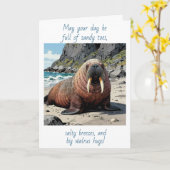 Carte Cute Walrus on a Sandy Beach | Thinking of You (Fleur jaune)