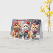 Carte Cute Watercolor Chats Fête Noël (Fleur jaune)