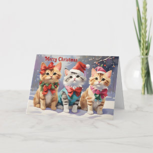 Carte Cute Watercolor Chats Fête Noël