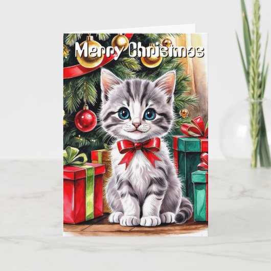 Carte Cute Watercolor Christmas Cat Personalized Greetin (Devant)