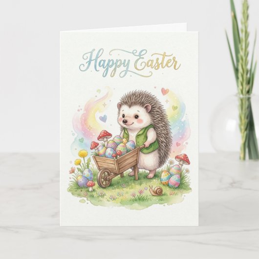 Carte Cute Watercolor Hedgehog Easter (Devant)