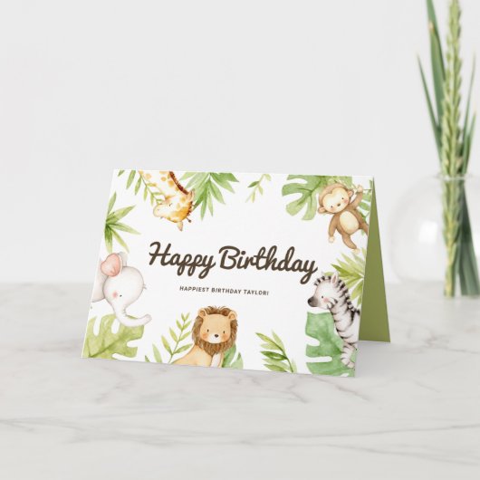 Carte Cute Watercolor Safari amis Anniversaire tropical (Devant)