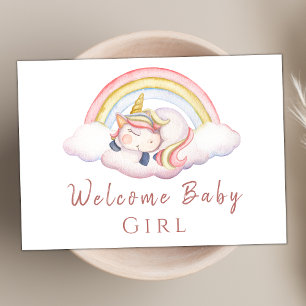 Carte Cute Watercolor Unicorn Rainbow Welcome Baby