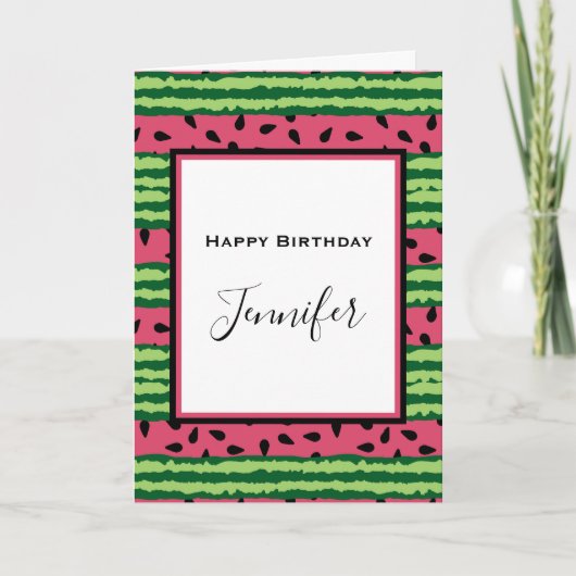 Carte Cute Watermelon Motif rose et vert Anniversaire (Devant)